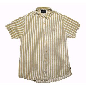 Rolla's Stripe Shirt Mens M Yellow Short Sleeve Button Up Casual‎ Surf